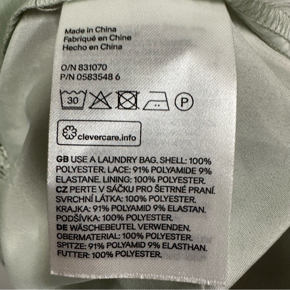 H&M Green Chiffon Crochet Lace Boho Prairie Midi Length Lined Dress Womens 10 - Picture 12 of 13